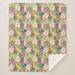 Aquarell-peruanisches Frauen-u. Lama-Muster Sherpadecke