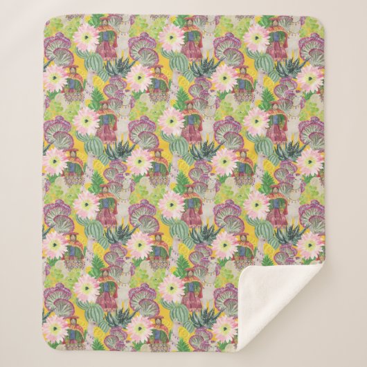 Aquarell-peruanisches Frauen-u. Lama-Muster Sherpadecke (Vorderseite)