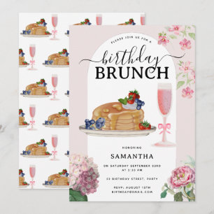 Aquarell-Pfannkuchen-Beeren-Brunch-Geburtstagsfeie Einladung
