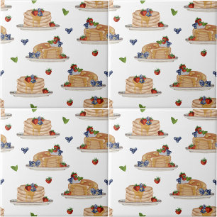 Aquarell-Pfannkuchen-Beeren-Frühstück-Brunch Fliese