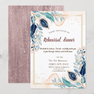 Aquarell-Pfau-Blumen-Probeessen Einladung