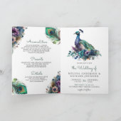 Aquarell-Pfau-Blumenfeder-QR-Code-Hochzeit Einladung (Innenseite)