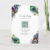Aquarell-Pfau-Blumenfeder-QR-Code-Hochzeit Einladung (Rückseite)