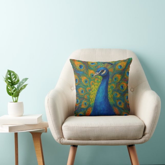 Aquarell-Pfau Kissen (Stuhl )