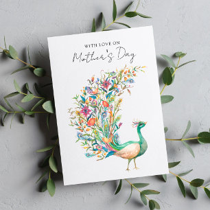 Aquarell-Pfau mit Liebe am Muttertag Feiertagskarte