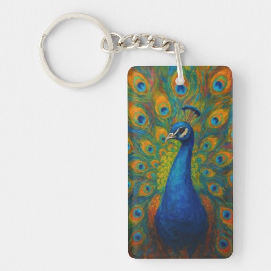 Aquarell-Pfau Schlüsselanhänger (Vorderseite)