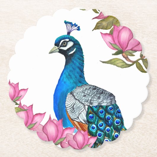 Aquarell-Pfau Untersetzer (Vorderseite)