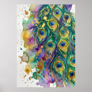 Aquarell-Pfauenfeder-Kunstwerk Poster