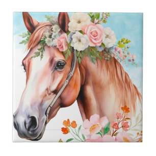 Aquarell-Pferd-Blumen-Dekorative Keramikfliese