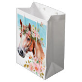 Aquarell-Pferd-Blumen Mittlere Geschenktüte (Vorderseite Schrägansicht)