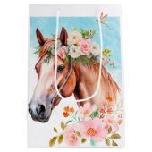 Aquarell-Pferd-Blumen Mittlere Geschenktüte (Rückseite)