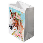 Aquarell-Pferd-Blumen Mittlere Geschenktüte (Rückseite Schrägansicht)