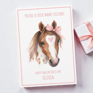 Aquarell-Pferd Rosa Schleife Süße Kinder Valentins Feiertagskarte