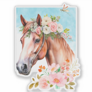 Aquarell Pferd und Blumen Vinylschnitt Aufkleber