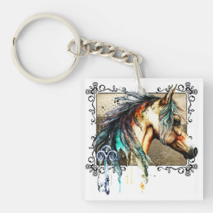 Aquarell Pferd und Schlüssel Schlüsselanhänger