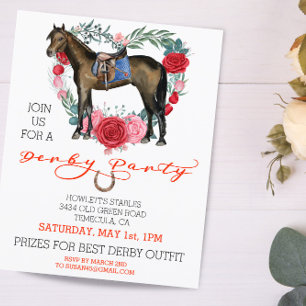 Aquarell-Pferd Vollblut Derby-Party rote Rose