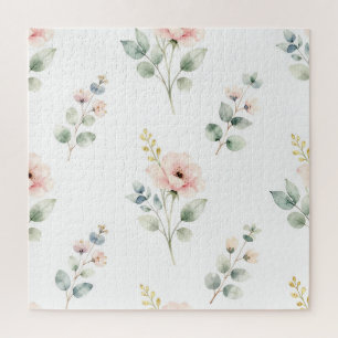 Aquarell-Pfingstrose-Eukalyptus-Zarte-Blumen Puzzle