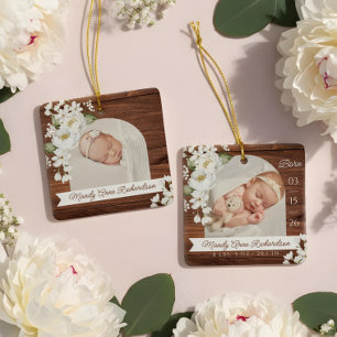 Aquarell-Pfingstrose-Holzmaserung-Baby-Geburtsstat Keramikornament