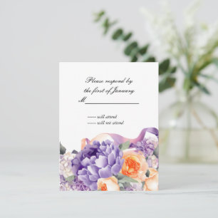 Aquarell-Pfingstrose Staub-Mauve-Pfirsich-Antwortk RSVP Karte
