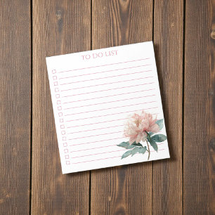 Aquarell-Pfingstrose-To-Do-Liste Modern Boho Chic Notizblock