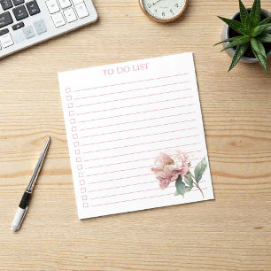 Aquarell-Pfingstrose-To-Do-Liste Moderne Boho-Chic Notizblock