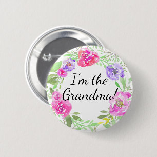 Aquarell-Pfingstrosen-Babyparty bin ich Button