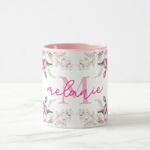 Aquarell-Pfingstrosen-Blume Rosa Pfingstrosen Name Tasse