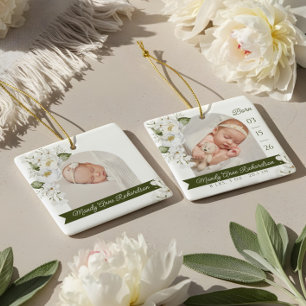 Aquarell-Pfingstrosen-Blumen-Baby-Geburtsstatistik Keramikornament
