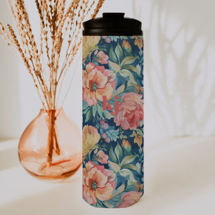Aquarell-Pfingstrosen-Blumen-Monogramm Thermosbecher