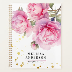 Aquarell-Pfingstrosen-Blüten-Blattwerk-elegant-Gol Planer