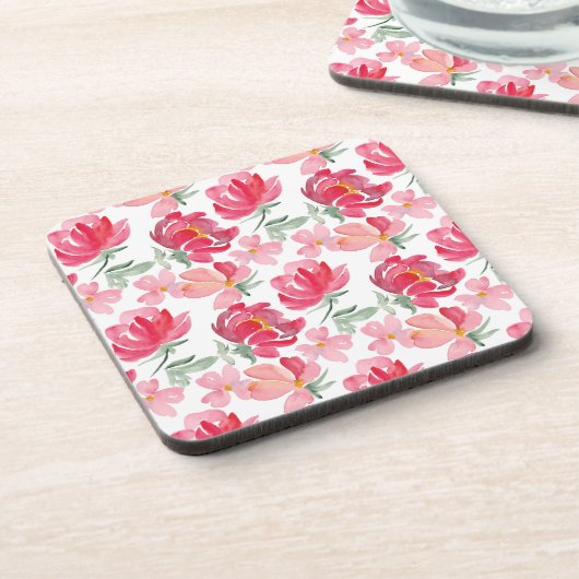 Aquarell-Pfingstrosen-Muster Getränkeuntersetzer (Linke Seite)