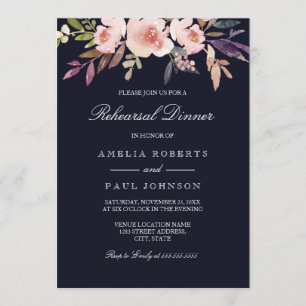 Aquarell-Pfingstrosen Navy Hochzeitsprobe Dinner Einladung
