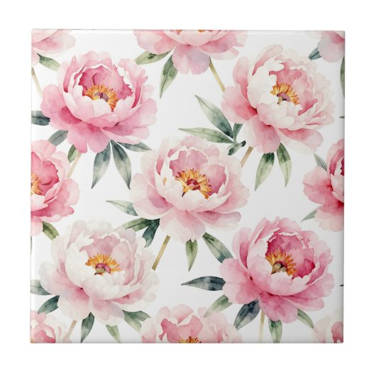 Aquarell-Pfingstrosen-Rosa-Blumenmuster Fliese (Vorderseite)