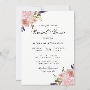 Aquarell-Pfingstrosen Rosa Lila Brautdusche Einladung