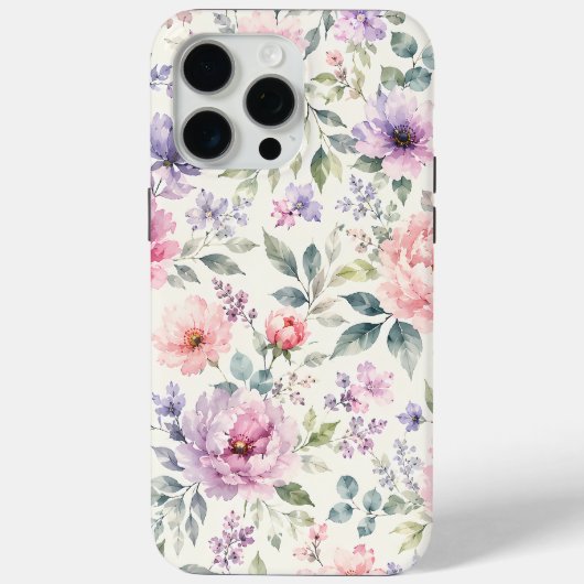Aquarell-Pfingstrosen und Lavendel-Blumenmuster Case-Mate iPhone Hülle (Rückseite)