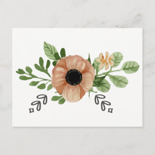 Aquarell-Pfirsich-Anemonen-Blumen Hallo Liebe Postkarte