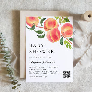 Aquarell-Pfirsich-Botanical-Baby-Shower-QR-Code Einladung