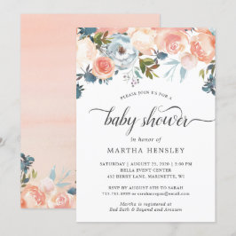 Aquarell Pfirsich Floral Swirl Script Babydusche Einladung