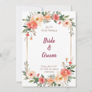 Aquarell-Pfirsich-Korallen-Roségold-Rahmen Floral Einladung