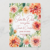 Aquarell-Pfirsich- & Terrakotta-Orange-Dahlien-Blu Save The Date (Vorderseite)