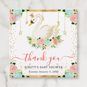 Aquarell-Pfirsich- und Minzblumen-Schwan-Baby-Part Geschenkanhänger