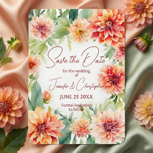 Aquarell-Pfirsich- und Terrakotta-Orange-Dahlia-Bl Save The Date