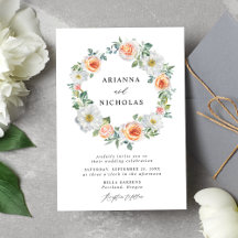 Aquarell-Pfirsich- und weiße Blumenkranz-Hochzeit