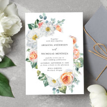 Aquarell-Pfirsich- und weiße Blumenrahmen-Hochzeit