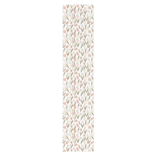 Aquarell Pfirsich Weißrosa Tulpen Osterfrühling Kurzer Tischläufer (Vorderseite)