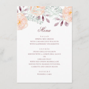 Aquarell-Pfirsichblüte. Botanische Hochzeit. Flora Menükarte