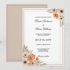 Aquarell Pfirsichblüten Florale Hochzeit Einladung