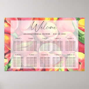 Aquarell-Pfirsiche Hochzeit Sitzordnung Poster