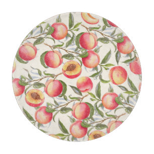 Aquarell-Pfirsiche, nahtloses Blumenmuster. Schneidebrett