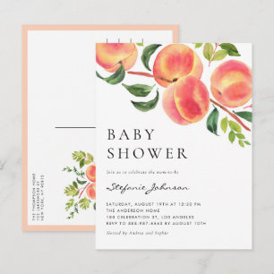 Aquarell-Pfirsiche-Sommer-Baby-Party Einladungspostkarte